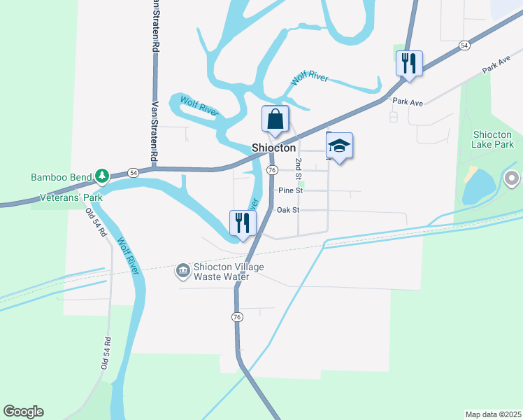 map of restaurants, bars, coffee shops, grocery stores, and more near N5599 Wisconsin 76 in Shiocton