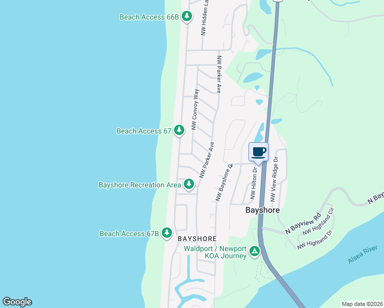 map of restaurants, bars, coffee shops, grocery stores, and more near 2004 NW Clipper St in Waldport