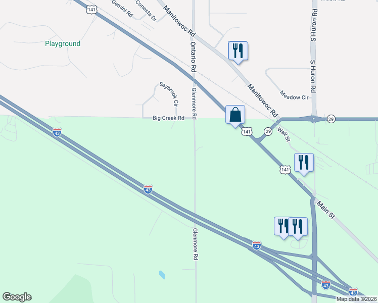 map of restaurants, bars, coffee shops, grocery stores, and more near 3180 Glenmore Road in Green Bay