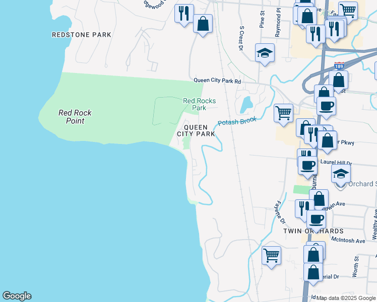 map of restaurants, bars, coffee shops, grocery stores, and more near 65 Central Avenue in South Burlington