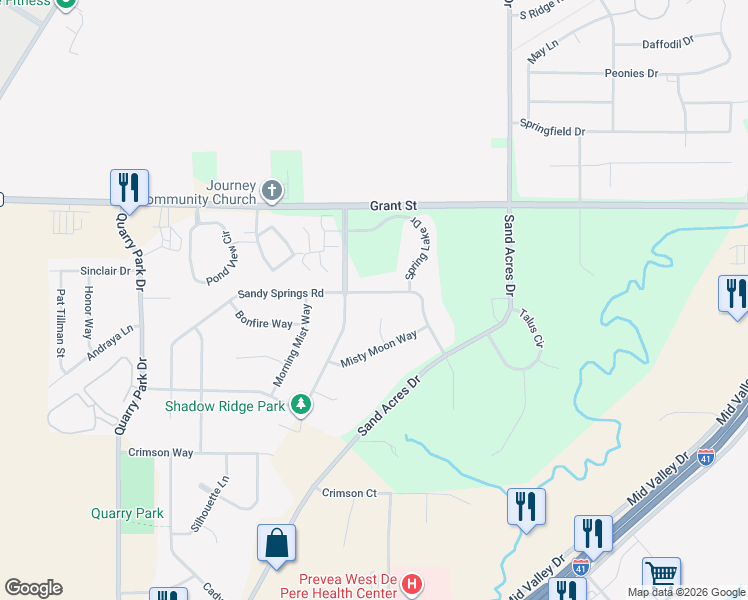 map of restaurants, bars, coffee shops, grocery stores, and more near 1523 Shadow Ridge Way in De Pere
