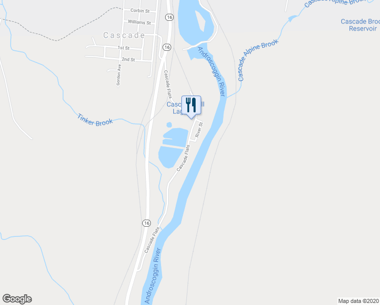 map of restaurants, bars, coffee shops, grocery stores, and more near 44 Cascade Flats in Gorham