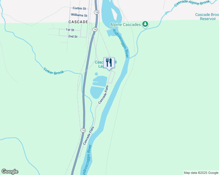 map of restaurants, bars, coffee shops, grocery stores, and more near 44 Cascade Flats in Gorham