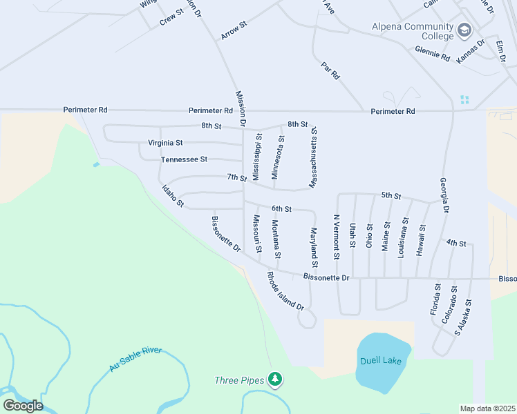 map of restaurants, bars, coffee shops, grocery stores, and more near 9623 Missouri Street in Oscoda