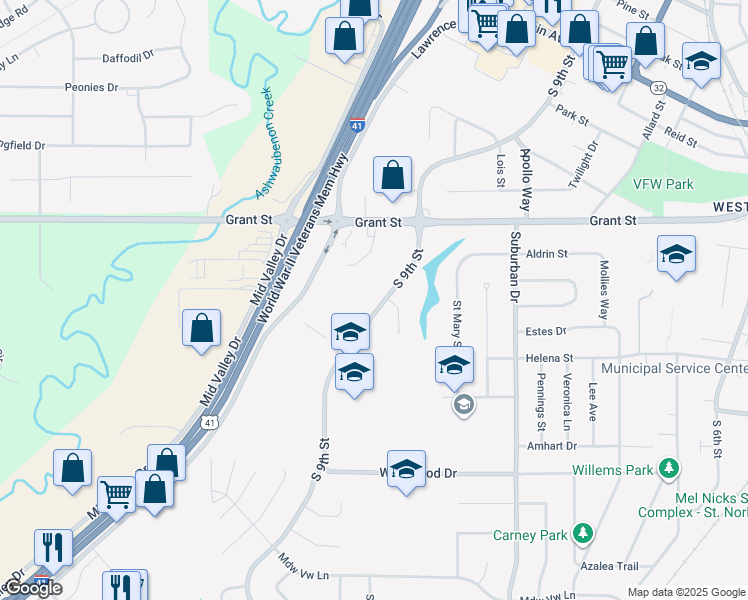 map of restaurants, bars, coffee shops, grocery stores, and more near 757 South 9th Street in De Pere