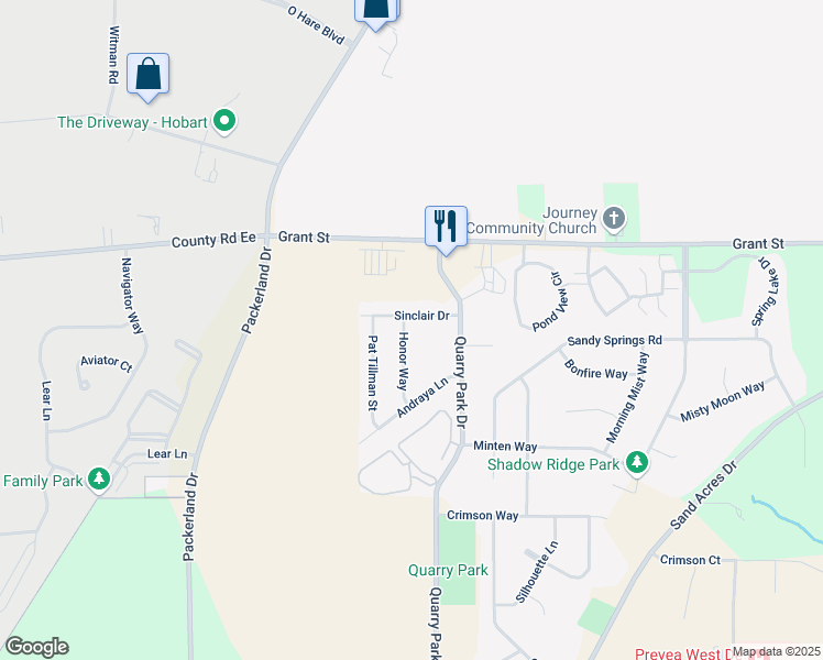 map of restaurants, bars, coffee shops, grocery stores, and more near 1421 Honor Way in De Pere