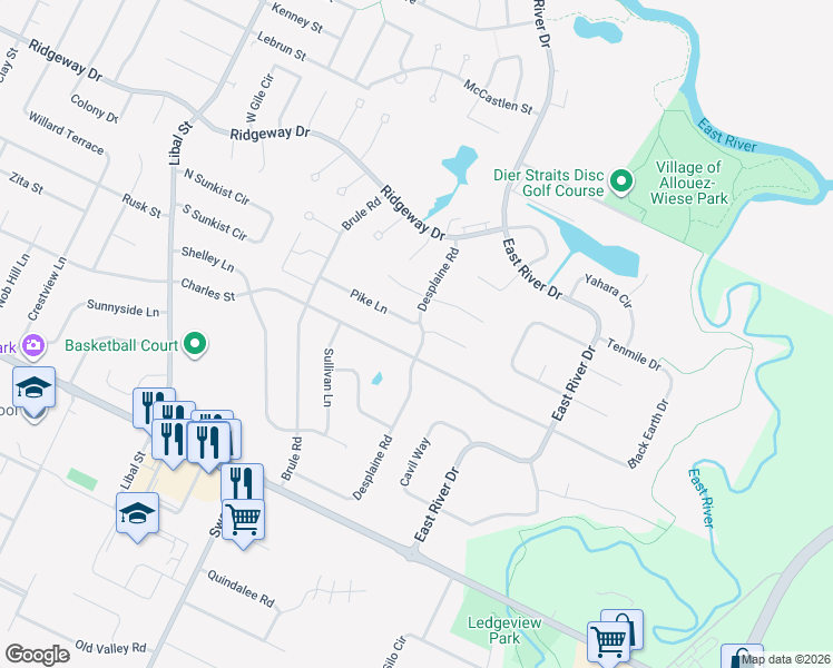 map of restaurants, bars, coffee shops, grocery stores, and more near 728 Desplaine Road in De Pere
