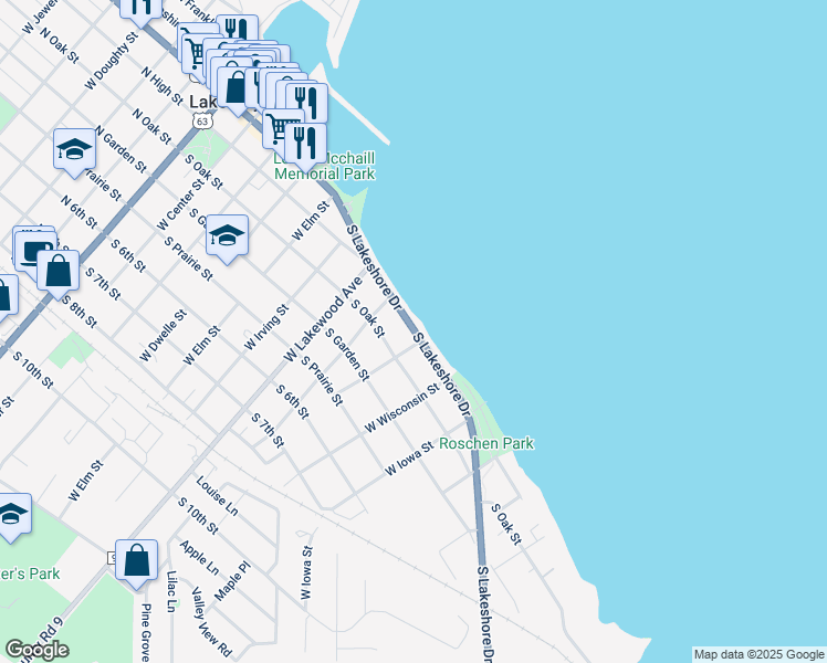 map of restaurants, bars, coffee shops, grocery stores, and more near 801-899 S Lakeshore Dr in Lake City