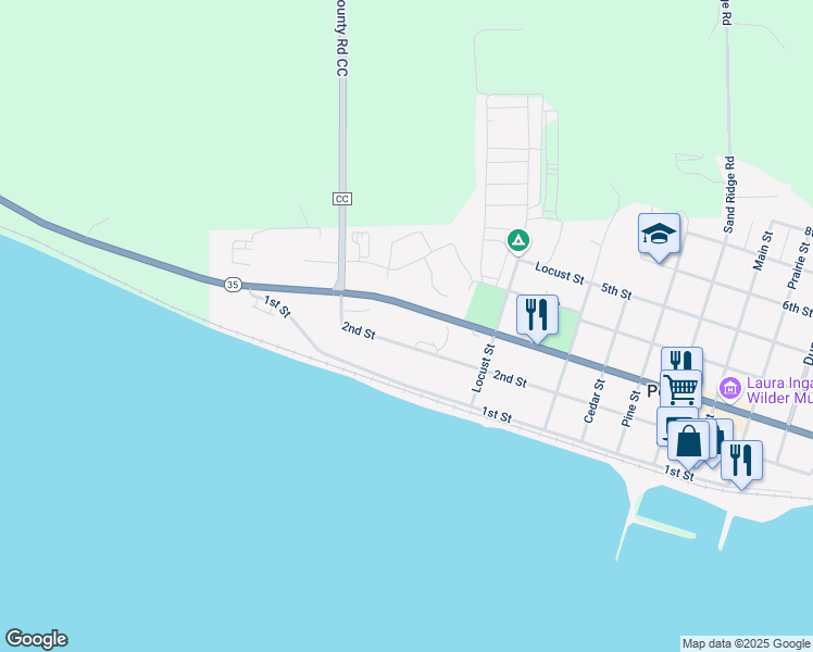 map of restaurants, bars, coffee shops, grocery stores, and more near 1200 2nd Street in Pepin