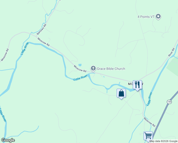 map of restaurants, bars, coffee shops, grocery stores, and more near 904 Moscow Road in Stowe