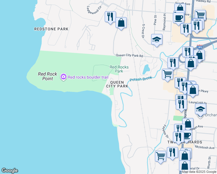 map of restaurants, bars, coffee shops, grocery stores, and more near 5 Pleasant Avenue in South Burlington