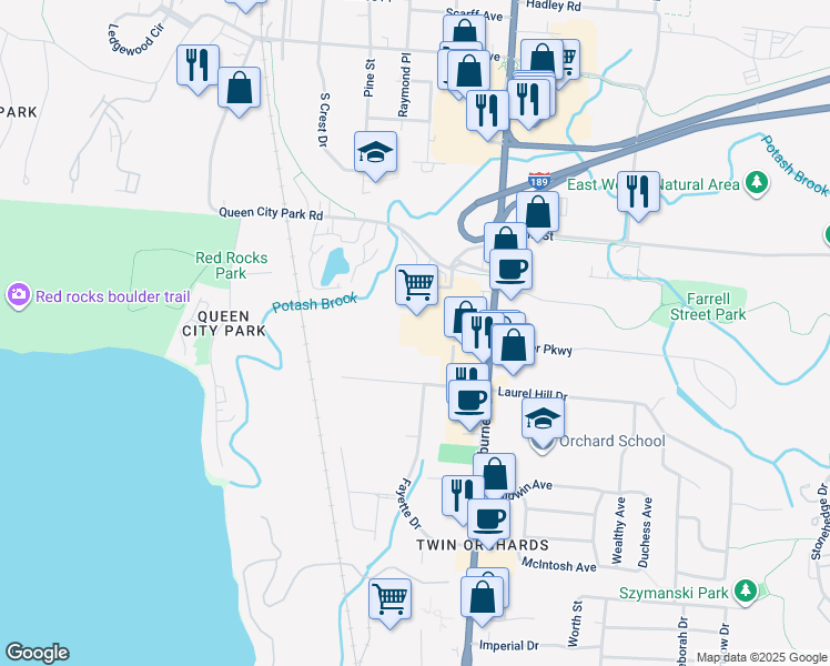 map of restaurants, bars, coffee shops, grocery stores, and more near 947 Shelburne Road in South Burlington