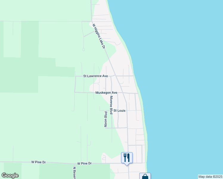 map of restaurants, bars, coffee shops, grocery stores, and more near 521 Monroe Boulevard in Roscommon