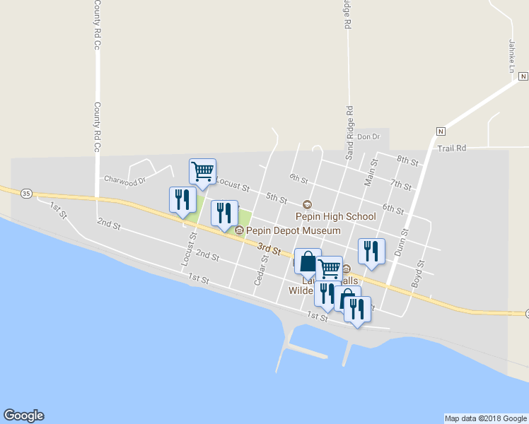 map of restaurants, bars, coffee shops, grocery stores, and more near 710 4th Street in Pepin