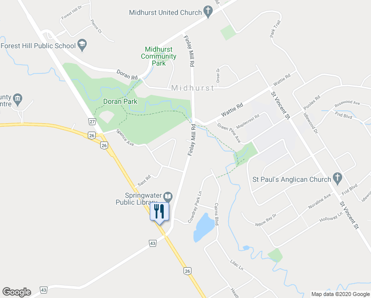 map of restaurants, bars, coffee shops, grocery stores, and more near 42 Finlay Mill Road in Midhurst