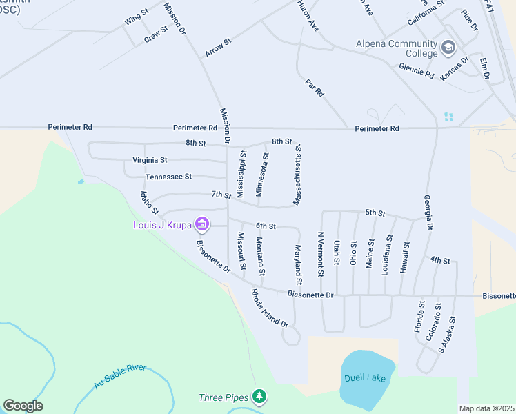 map of restaurants, bars, coffee shops, grocery stores, and more near 9701 7th Street in Oscoda