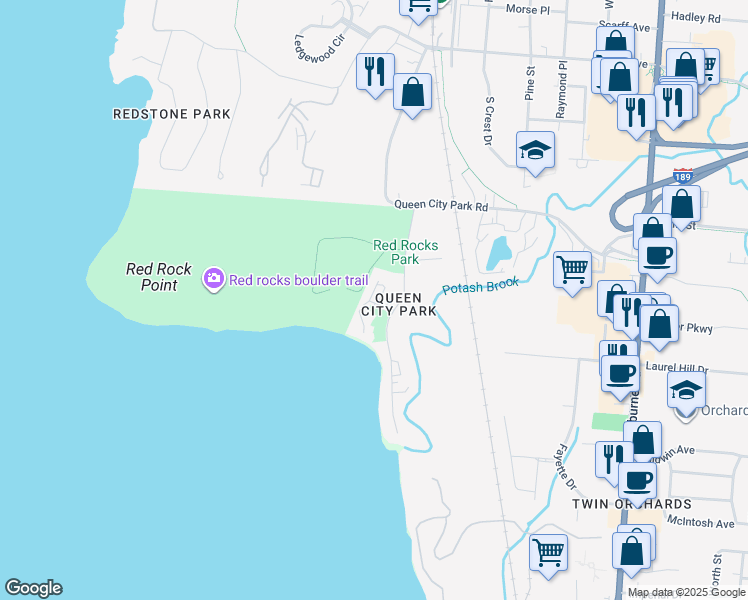 map of restaurants, bars, coffee shops, grocery stores, and more near 5 Pleasant Avenue in South Burlington