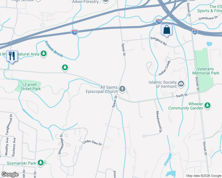 map of restaurants, bars, coffee shops, grocery stores, and more near 981 Swift Street in South Burlington