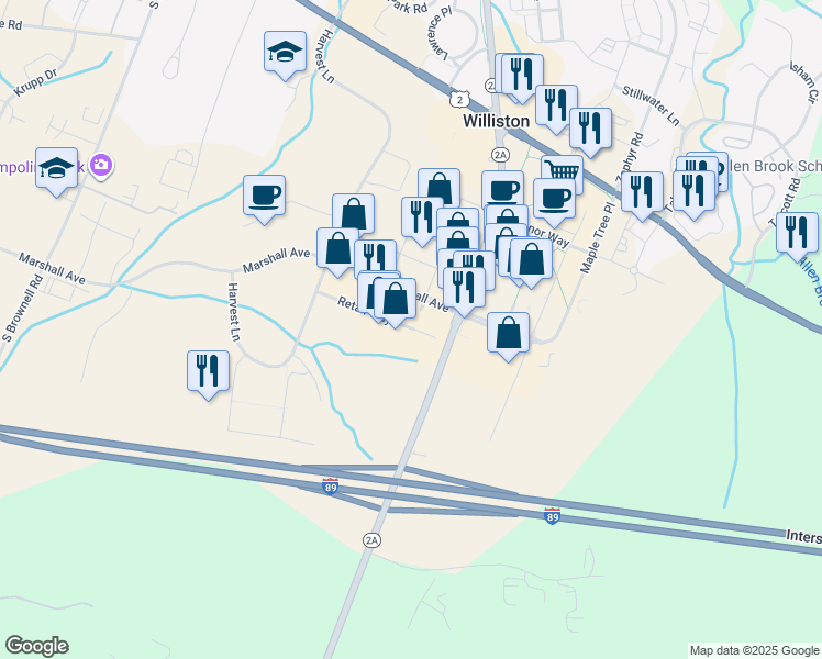 map of restaurants, bars, coffee shops, grocery stores, and more near 85 Retail Way in Williston