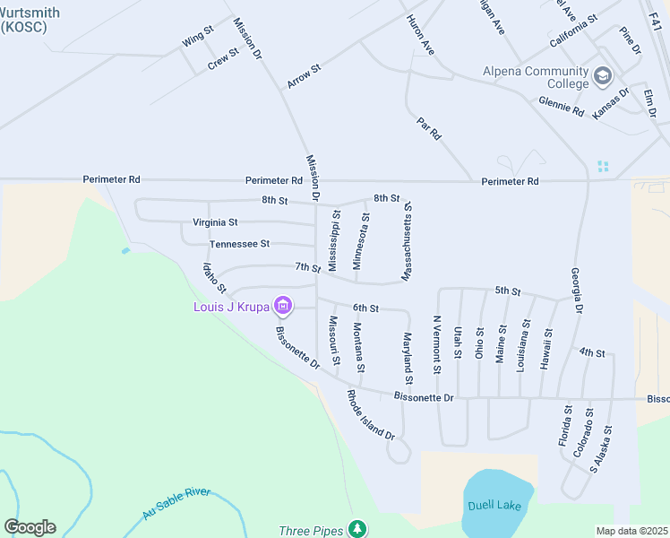 map of restaurants, bars, coffee shops, grocery stores, and more near 9701 7th Street in Oscoda