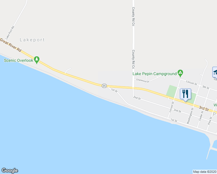 map of restaurants, bars, coffee shops, grocery stores, and more near 1701 1st Street in Pepin