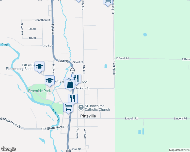 map of restaurants, bars, coffee shops, grocery stores, and more near 5418 4th Avenue in Pittsville