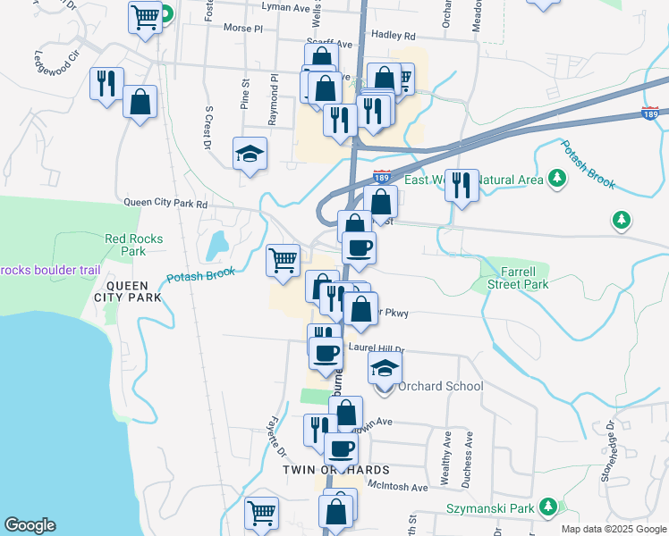 map of restaurants, bars, coffee shops, grocery stores, and more near 919 Shelburne Rd in South Burlington