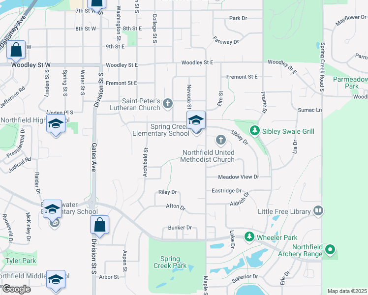 map of restaurants, bars, coffee shops, grocery stores, and more near 1400 Maple Street in Northfield