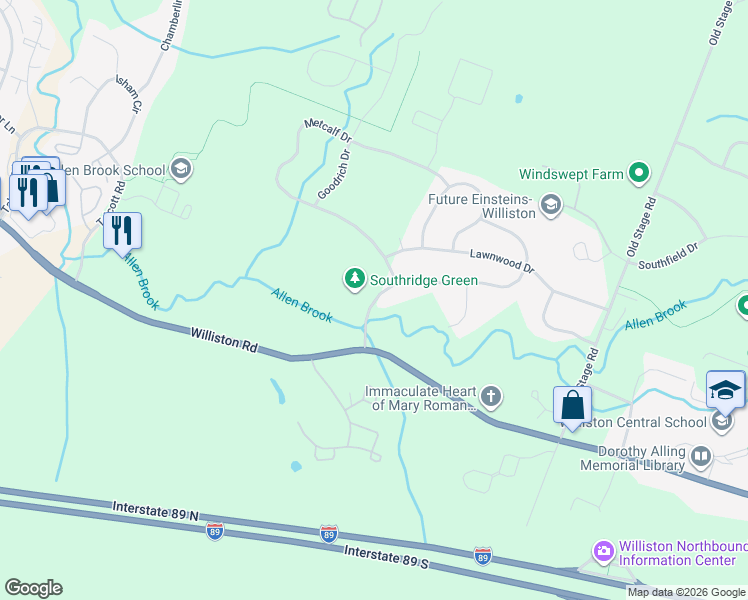 map of restaurants, bars, coffee shops, grocery stores, and more near 139 Southridge Road in Shelburne