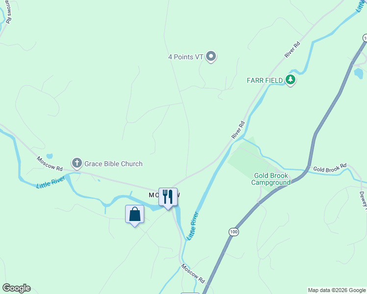 map of restaurants, bars, coffee shops, grocery stores, and more near 127 East Shaw Hill Road in Stowe