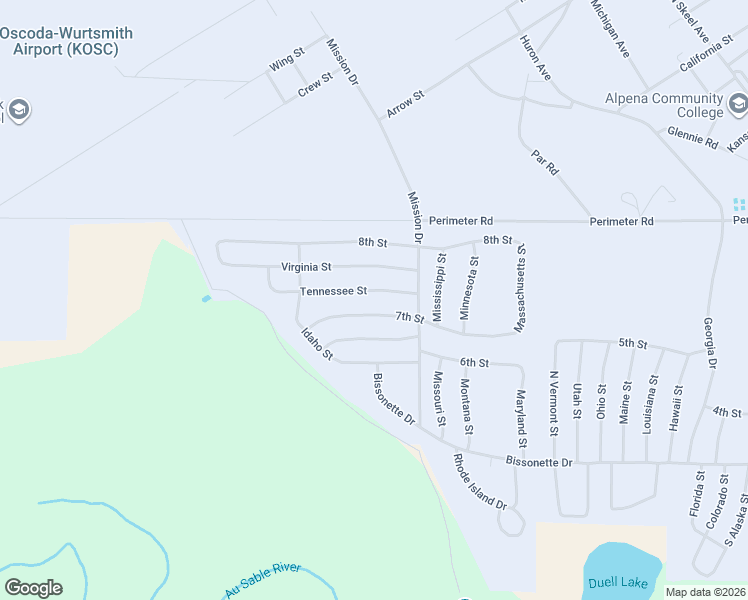 map of restaurants, bars, coffee shops, grocery stores, and more near 10200-10234 Tennessee St in Oscoda