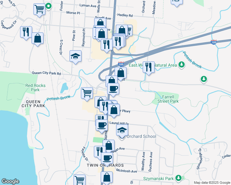 map of restaurants, bars, coffee shops, grocery stores, and more near 792 Shelburne Road in South Burlington
