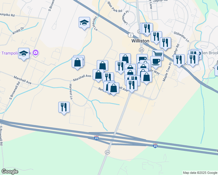 map of restaurants, bars, coffee shops, grocery stores, and more near 85 Retail Way in Williston