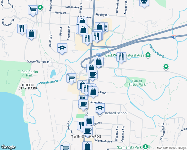 map of restaurants, bars, coffee shops, grocery stores, and more near 792 Shelburne Road in South Burlington