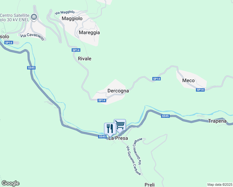 map of restaurants, bars, coffee shops, grocery stores, and more near 4A Via Dercogna in Dercogna