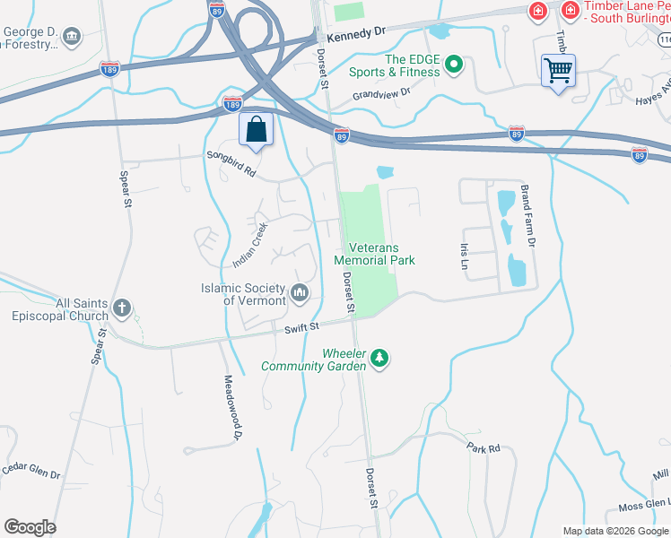 map of restaurants, bars, coffee shops, grocery stores, and more near 1001 Dorset Street in South Burlington