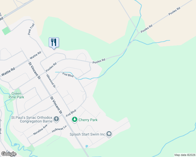 map of restaurants, bars, coffee shops, grocery stores, and more near 6 Midves Court in Simcoe County