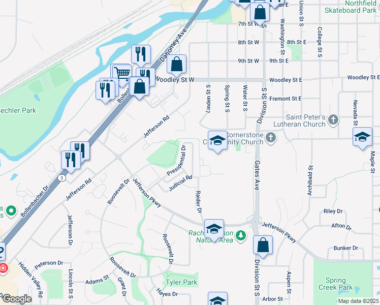 map of restaurants, bars, coffee shops, grocery stores, and more near 1308 Constitutional Drive in Northfield