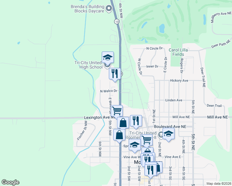 map of restaurants, bars, coffee shops, grocery stores, and more near 400 North Welco Drive in Montgomery