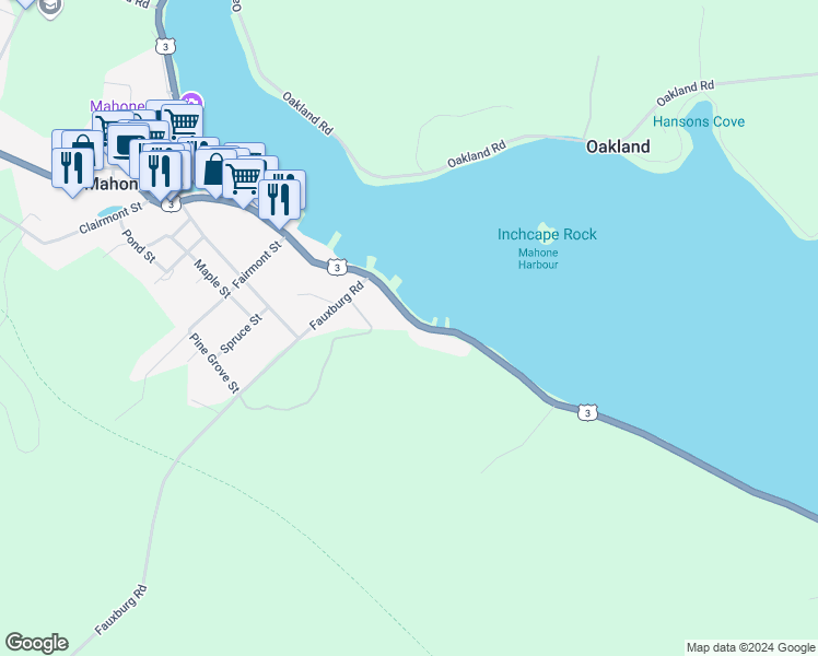 map of restaurants, bars, coffee shops, grocery stores, and more near 782 Main Street in Mahone Bay
