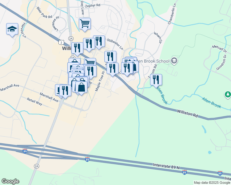 map of restaurants, bars, coffee shops, grocery stores, and more near 511 Maple Tree Place in Williston