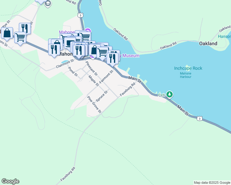 map of restaurants, bars, coffee shops, grocery stores, and more near 133 Pleasant Street in Mahone Bay