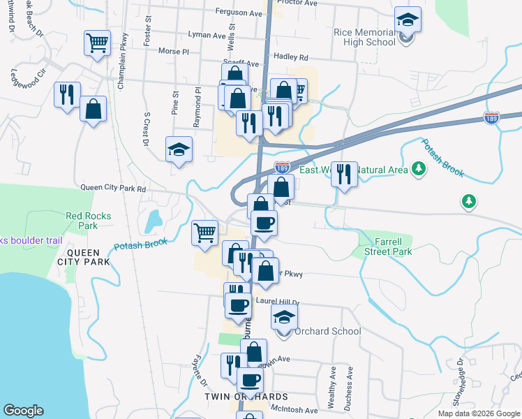 map of restaurants, bars, coffee shops, grocery stores, and more near 792 Shelburne Road in South Burlington