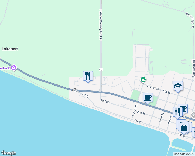 map of restaurants, bars, coffee shops, grocery stores, and more near N1000 County Road Cc in Pepin