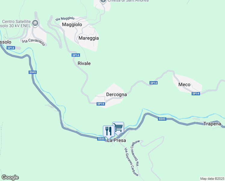 map of restaurants, bars, coffee shops, grocery stores, and more near 4A Via Dercogna in Dercogna