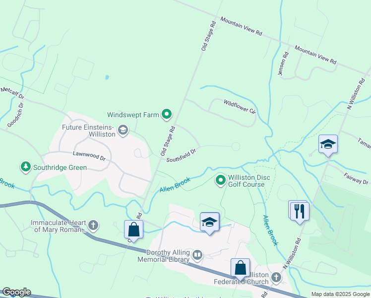 map of restaurants, bars, coffee shops, grocery stores, and more near 92 Paddock Lane in Williston
