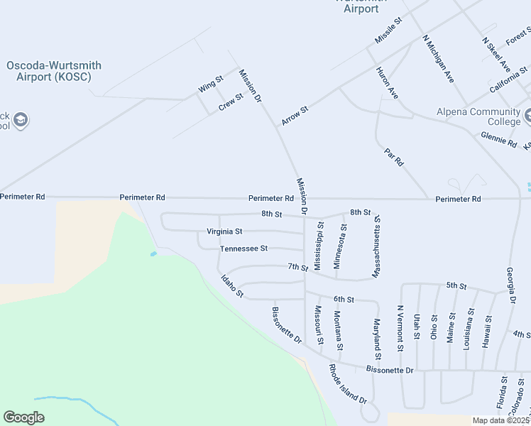 map of restaurants, bars, coffee shops, grocery stores, and more near 8th Street in Oscoda