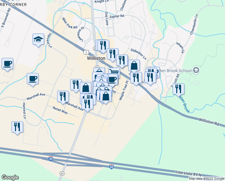 map of restaurants, bars, coffee shops, grocery stores, and more near 121 Connor Way in Williston