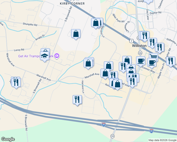map of restaurants, bars, coffee shops, grocery stores, and more near 472 Marshall Avenue in Williston