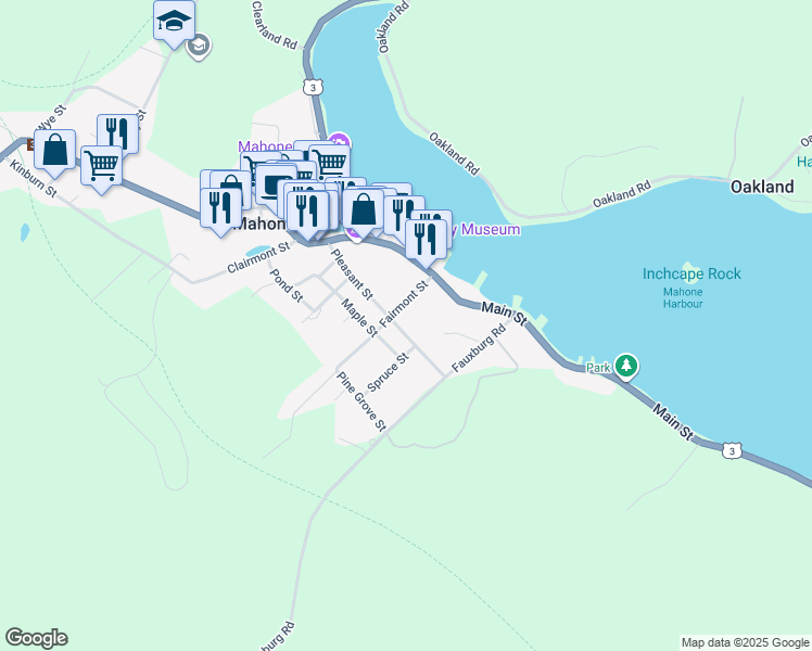 map of restaurants, bars, coffee shops, grocery stores, and more near 97 Pleasant Street in Mahone Bay